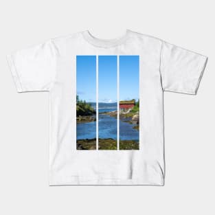 Wonderful landscapes in Norway. Nordland. Beautiful scenery of red houses on the coast of the Skjerstad Fjord (vertical) Kids T-Shirt